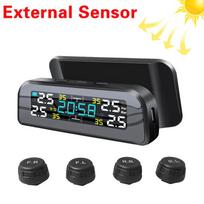 Išmaniojo automobilio TPMS padangų slėgio stebėjimo sistema saulės skaitmeninis laikrodis LCD ekranas automobilio padangų slėgio temperatūros saugos signalizacijos sistema External Sensor juoda