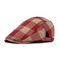 Plaid Cap Men's Forward Cap Women's Beret British Newsboy Cap raudona