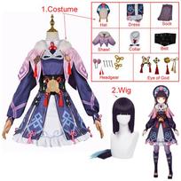 Anime   Yunjin Cosplay Costume Women Lolita Purple Dress Chinese Opera Special Hat Halloween Party Lovely Girls Set S-(Costume+Wig) gray