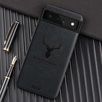 Telefono dėklai, skirti Google Pixel 9 Pro XL Cartoon Elk Deer Head Odinis telefono dėklas, skirtas GOOGLE Pixel 9 8 7 6 Pro 7a 6a Capa Holster smūgiams atsparus telefono dangtelis For Pixel 6 juoda