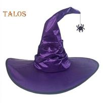 Helovino kepurė Spider Šikšnosparnio dekoras Kampuota raganos skrybėlė riesta dideliais kraštais burtininkės Cosplay Haunted House karnavalinio vakarėlio kostiumas violetinė
