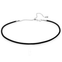 Naujas 925 svarų sterlingų sidabro kaklo papuoalas Austas audinys Choker Reguliuojamas slankiojantis odinis kaklo papuoalas moterims Populiarus karoliukas žavesys Pasidaryk pats papuošalai 60cm white