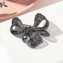 Vintage Rhinestone Black Pearl Alloy Bow Style Women 'S Corsage Clothing Accessories Pin