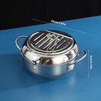 Nerūdijančio plieno gruzdintuvės puodas su termometru ir dangčiu - japoniško stiliaus tempura gruzdintuvė su džiovinimo lentynėle 20cm