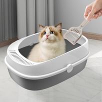 Cat Litter Box Sand High Sided Easy to Clean Splashproof Kitten Toilet Pet Tray for 42 cmx29 cmx16 cm gray