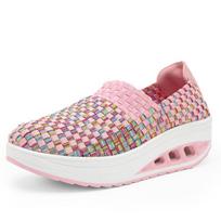 Women'S Woven Shoes Rocking Shoes Mesh Shoes Breathable Slope Heel Heightened Platform Women'S Shoes Summer Casual Shoes Women 35 rožinė