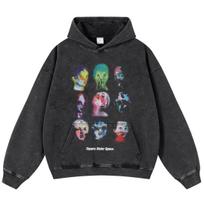 Streetwear Body Painting Graphic Washed Black Oversized Unisex Y2K Hoodie S juoda