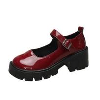 Lolita Shoes Japanese Girl Platform Juodi aukštakulniai madingi apvalūs pirštai Mary Jane Moteriški lakinės dirbtinės odos studentiški Cosplay batai 40 black