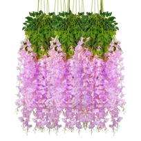12pcs Artificial Flowers Silk Wisteria Vine Fake Silk Hanging Flower for Wedding Party Garden Outdoor Greenery Home Wall Decor Purple-1pcs
