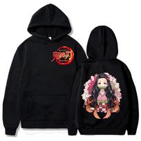 Japoniško anime Demonų naikintojas logotipas džemperis užsimaukšlinti vyrams moterims Harajuku manga Kamado Nezuko Kimetsu No Yaiba didelio dydžio džemperiai XS juoda