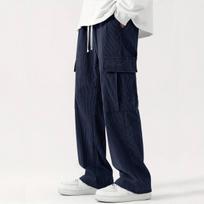 Cargo Pants For Men Baggy,Men's Parachute Cargo Pants Lightweight Pants Drawstring Loose Fit Hiking Casual Pants XXL tamsiai mėlyna
