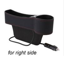 Dvigubas USB įkroviklis Pu odinis daugiafunkcis automobilio saugojimo dėžės sėdynės tarpų užpildymo organizatorius su puodelių stovo vidaus apdaila 1 pc for right side juoda