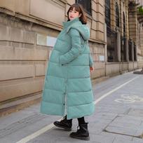 Women's Hooded Solid Color Plus Size Knee-length Parka Coat Winter Long Fluffy Warm Jacket XS gray