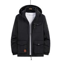 Danmo Men Spring Autumn Outdoor Casual Windproof Baggy Jacket Men Waterproof Detachable Hat Multiple Pockets Trench Coats 8XL juoda