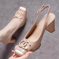 Women's Summer Fashion Round Toe Designer Sandals for Women  New Simple Solid Color Outdoor Banquet Party Ladies Slippers 35