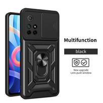 Šarvuotas smūgiams atsparus dėklas Xiaomi POCO M4 Pro 4G 5G telefonui, apsaugantis kameros objektyvą, su magnetiniu laikiklio žiedu, dangtelis POCO M4 Pro 5G black