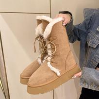 Winter Fur Boots Snow Boots Women Fluffy Fuzzy Furry Faux Fur Boot Middle Calf Boots Fashion Lacing Platform High Booties 38