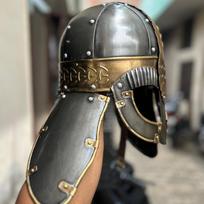 Halloween Medieval Viking Headman Chain Mail Helmet - 1.2mm Mild Steel, Bronze Casting, Wearable, Lock Hanger, Halloween Gift for Him