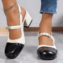 2024 Summer New Sandals High Heels Women's Basic Two-color Splicing Classic Work Sandals 2024 Women's Shoes Summer Sandals 35