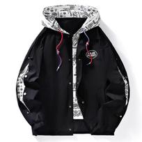 Men's Spring and Autumn New Fake Two-piece Jacket Men's Trendy Brand Teenagers Loose Couple Casual Men's Jacket Hooded M