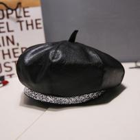 Vintage  Leather Beret Hat Women Autumn Winter Warm Octagonal Cap Elegant Solid Color Female Lady Painters Caps juoda