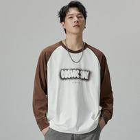 Autumn And Winter American Crew Neck Long-Sleeved T-Shirt Men'S Splicing Loose Large Size Japanese Trendy Brand Youth Heavy Sweater Tide M chaki
