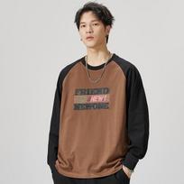 Autumn And Winter American Retro Crew Neck Long-Sleeved T-Shirt Men'S Loose Large Size Printing Tide Brand Heavy Sweater Long-Sleeved Tide M chaki