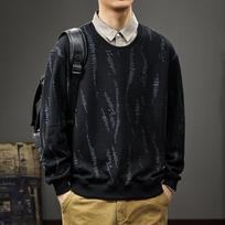 American Trendy Brand Fake Two-Piece Lapel Jacquard Sweater Men'S Autumn Loose Polo Shirt Heavy Knitted Long-Sleeved Bottoming Shirt M