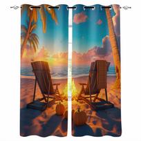 Autumn Beach Bonfire Chair Pumpkin Sunset Blackout Curtains For Living Room Bedroom Printed Window Treatment Drapes Home Decor W135 x H60cm