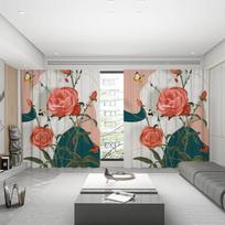 New Swan Cherry Blossom Sunflower Flower High Blackout Curtain Girls Bedroom Living Room Thick Shading Drape New Style Curtains W55 X H120cm X 2&HOOK