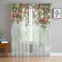 Kalėdų žiemos tema snaigės tiulio užuolaidos svetainei, miegamajam, virtuvės dekoravimui, šifono permatomos užuolaidos W135 x H115cm x1&Rod Pocket