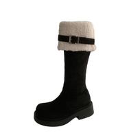 Fashion Thick Sole Snow Boots Women's Faux Fur Fashion Over-the-Knee Boots New Winter Warm Furry Boots Belt Buckle Casual Cotton Shoes 35 juoda