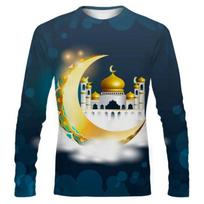 Summer Hip-hop Muslim Mubarak Men's 3D T-shirt Flag Printing Long Sleeved Casual Pullover Fashion Sports Tee 6XL beige