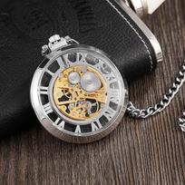 Personalizuotas be dangtelio kišeninis laikrodis romėniškais skaičiais, plieninis krumpliaratis, lydinio vyriškas ir moteriškas laikrodis, tuščiaviduris retro mechaninis laikrodis white