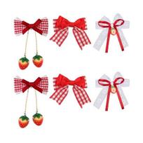 3 Pairs Strawberry Bow Charm Hair Clips Red Plaid Hairpins Anti-slip Teeth Women red
