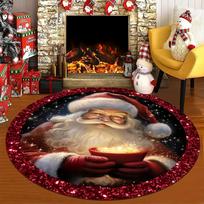 1Pcsc Christmas  Santa Claus Print Round Area Rug Indoor Non-Slip Washable Fiber Carpet Soft Comfortable Mat For Bedroom Living Room 60X60cm