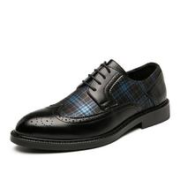 Fashion Mens Plus Size Splicing Brogue Carving Leather Shoes Mens Fashion Lace-Up Oxford Shoes Mens Business Dress Shoes Mens 38-46 38 mėlyna