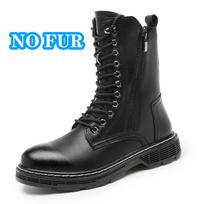 Madingi natūralios odos vyriški batai Metalinis užtrauktukas Vyriški motociklininko batai Suvarstomi Laisvalaikio ankle boots Lauko šilti pliušiniai kailiniai Žieminiai batai 38 black