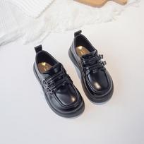 Child Solid Color Leather Shoes Spring New Britain Boys Uniform School Shoes Simple Casual Simple Kids Fashion Girls Loafers PU 23 juoda