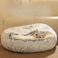 Winter Thickened Warm Semi-enclosed Dog House Pet House Can Be Disassembled and Washable Cat Tent Dog Bed with Cover Long Fur Nest S 40*40 beige