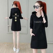 Women's  Plus Size Women's Loose Hooded Mid-length Sweater Spring and Autumn Thin Pullover Sweater Student Dress Women 5XL juoda