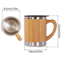 Bamboo Thermos Coffee Mug Water Bottle Insulated Stainless Steel Travel Tea Mug 12oz Capactiy for Father Husband Present 301-400ml beige