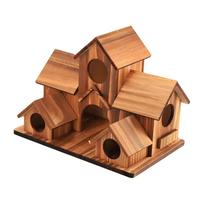Bird House Outdoor Wood Carving Ornaments Wooden Bird Nest Solid Bird Villa House Crafts Outdoor Garden Yard Hummingbird House
