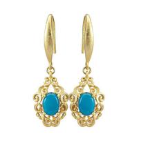 BELLA BOX New Vintage Hollow Flower Plated 24K Sand Gold Imitation Blue Turquoise Earrings Feminine Earrings  1 Pair  auksas