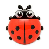 Ladybug Toothbrush Holder Cute Cartoon Animal Toothbrush Toothpaste Wall Suction Holders Rack for Kids Container Organizer black