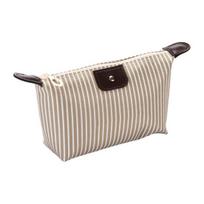 Striped Cosmetic Bag Waterproof Foldable Large Capacity Zipper Closure Dumpling Shape Portable Makeup smėlis
