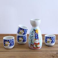 5 dalių vyno rinkinys Japoniškas „Maneki Neko“ keraminis sake rinkinys  (1 TOKKURI 200ml buteliukas ir 4 OCHOKO puodeliai) „Lucky Cat“ gėrimai gray