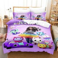 3D Print Gabby Dollhouse Bedding Set,Duvet Cover Comforter Bed Set Quilt Cover Pillowcase,King Queen Twin Size Boys Girls Adults 135x200cm 2pcs purple