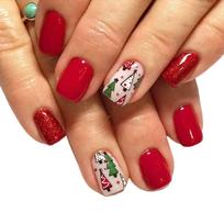 Christmas Tree False Nails Glittering Press On Nails Short Square Full Cover Stick on Nails Manicures Supplies for Woman red