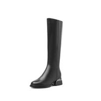 Krazing Pot Cow Leather Autumn Winter Shoes Thick Med Heels Big Size 45 Size 44 Size 46 Women Keep Warm Knee Boots 34 juoda